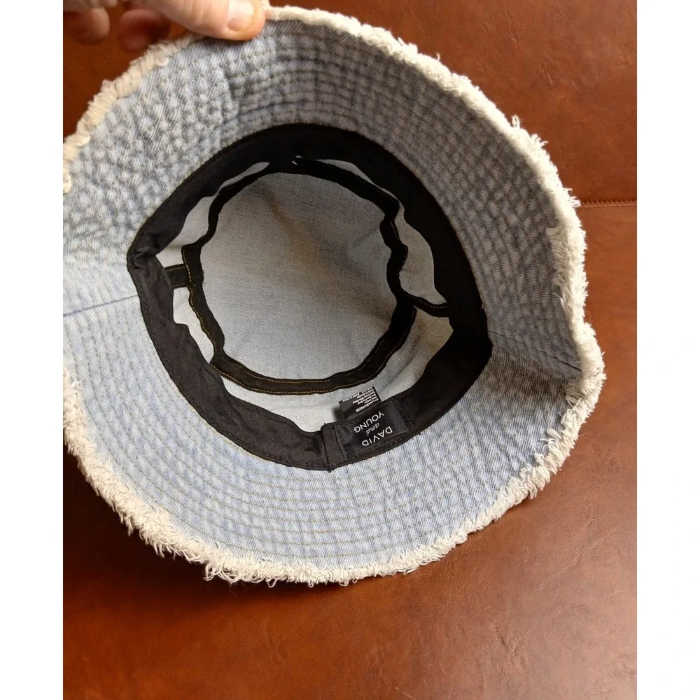 David and Young Light Blue Denim Bucket Hat Fray Hem One Size Fits 8' #1535
